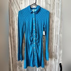 Free People Shayla Mini Dress in a blue and purple pattern. NWT. size M